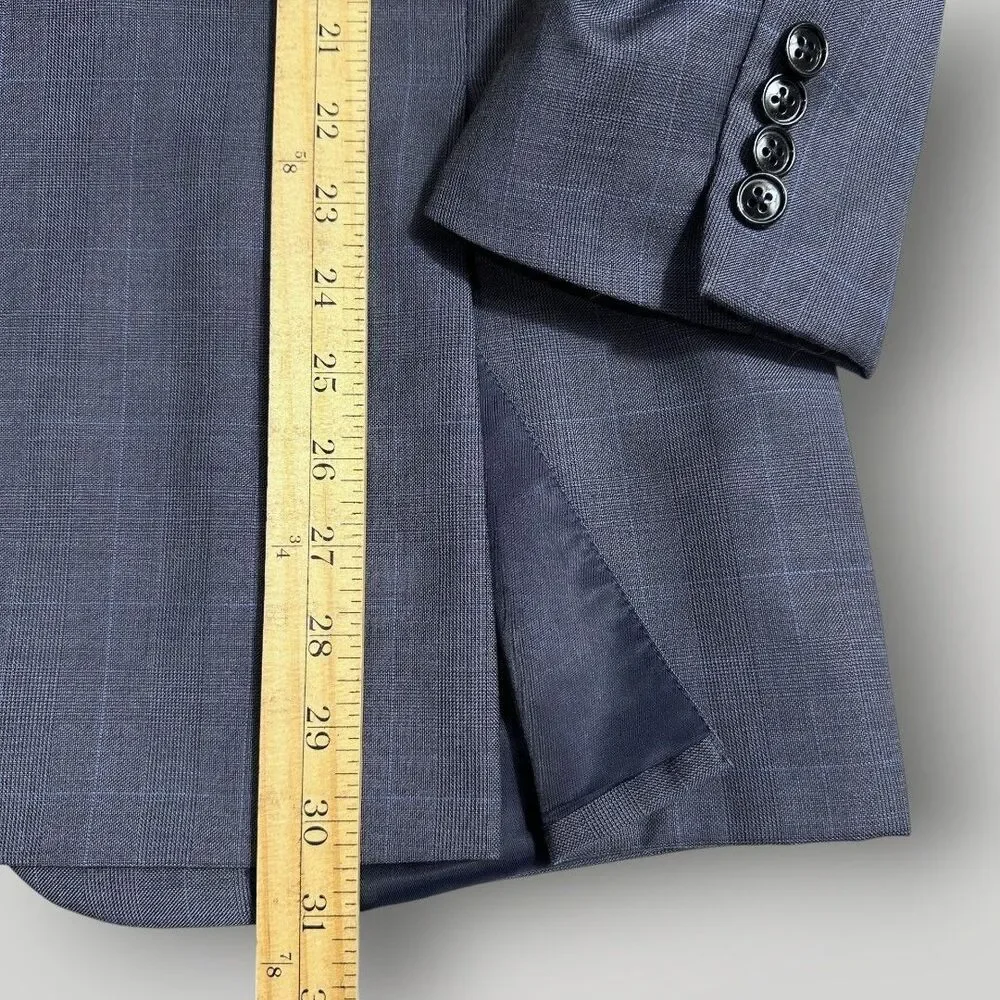 PETER MILLAR Mens Blazer Sport Coat Two Button Suit Jacket Wool Plaid 46R Navy